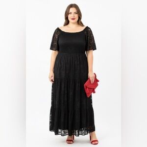 NWT Talisea Lace Tiered Maxi Dress Black 18W $46
